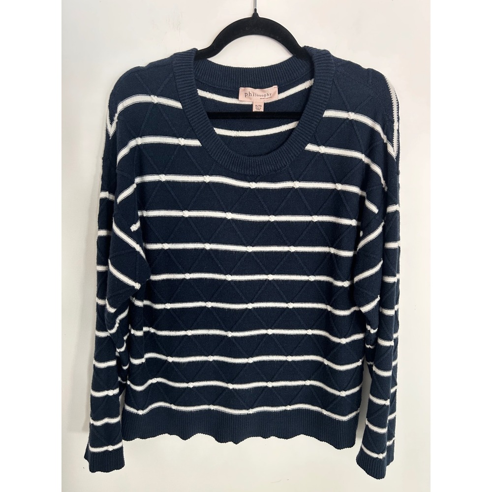 Philosophy Republic Clothing Navy Blue White Striped Diamond Knit Sweater XL